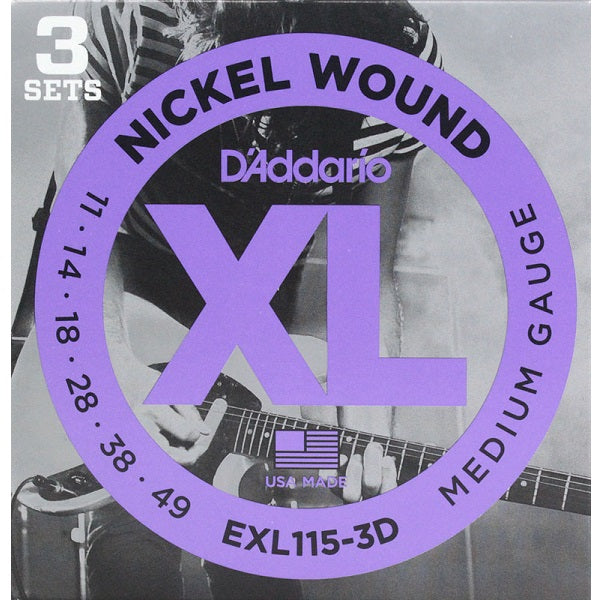 D'Addario EXL115-3D - 3-PACK ELEC GTR XL BLUES/JAZZ
