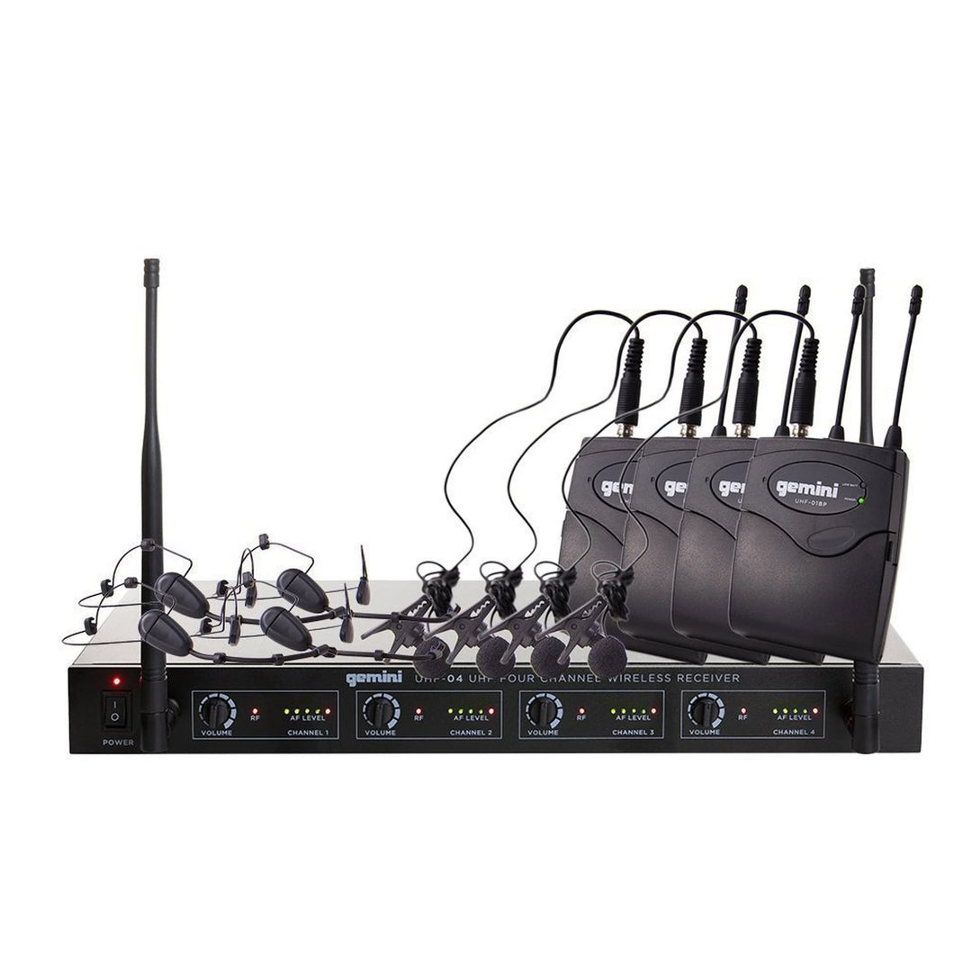 Gemini UHF-04HL Four-Channel UHF Wireless Microphone System - Lavalier / Headset