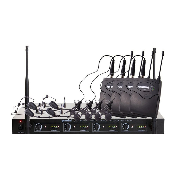 Gemini UHF-04HL Four-Channel UHF Wireless Microphone System - Lavalier / Headset