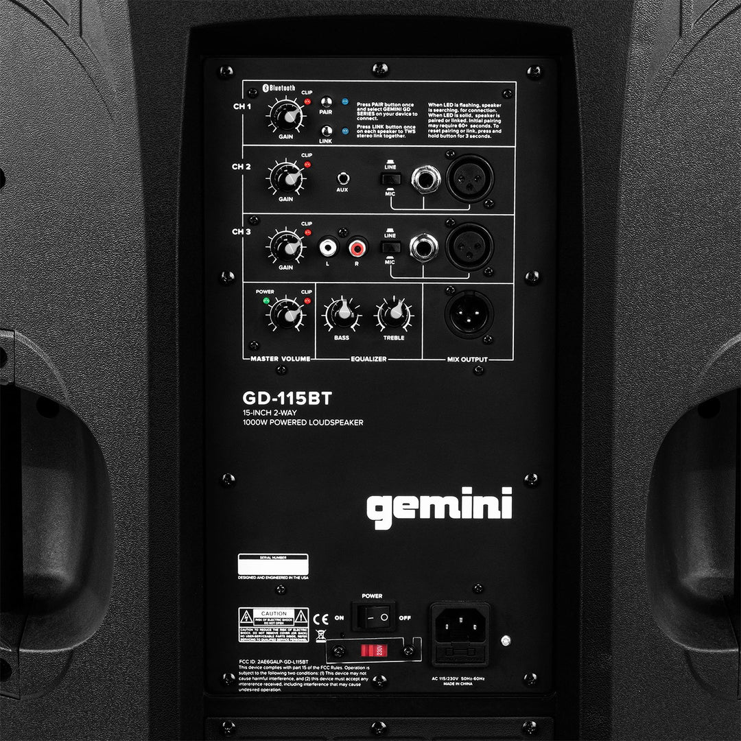 Gemini GD-115BT Powered Speaker w/ Bluetooth Playback - 15”