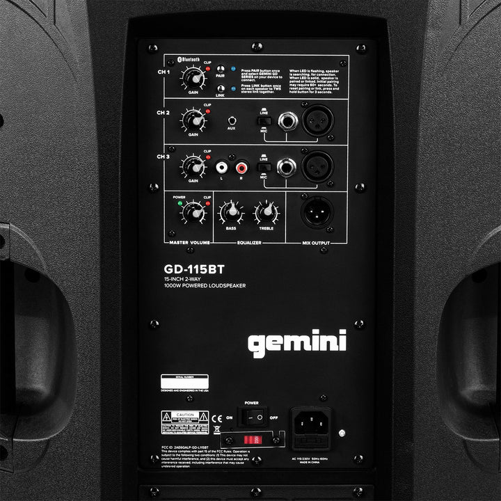 Gemini GD-115BT Powered Speaker w/ Bluetooth Playback - 15”