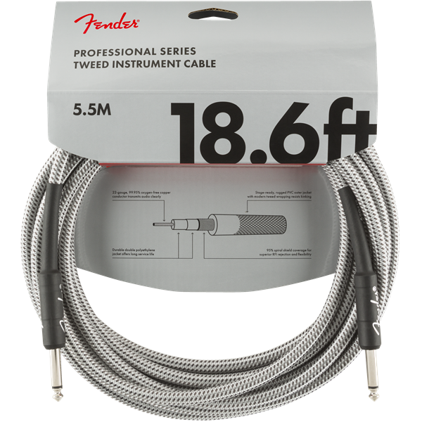 Fender Professional Series Instrument Cable, White Tweed - 18.6ft