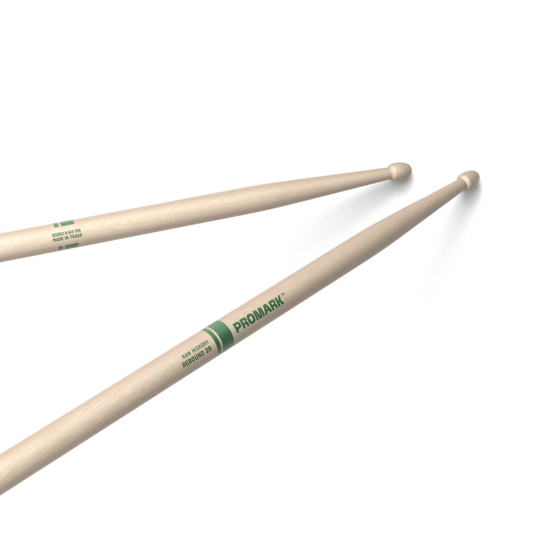 Promark RBHR625AW-Promark Rebound 2B Raw Hickory Drumsticks, Acorn Wood Tip