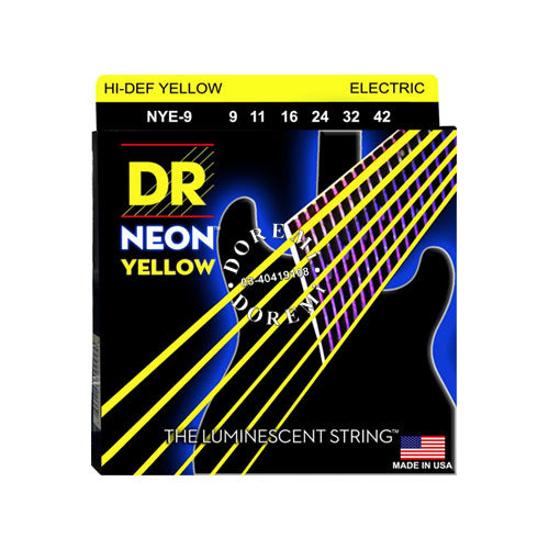 DR Strings NYE-9 (Light) - Hi-Def NEON YELLOW:  Coated Electric: 9, 11, 16, 24, 32, 42