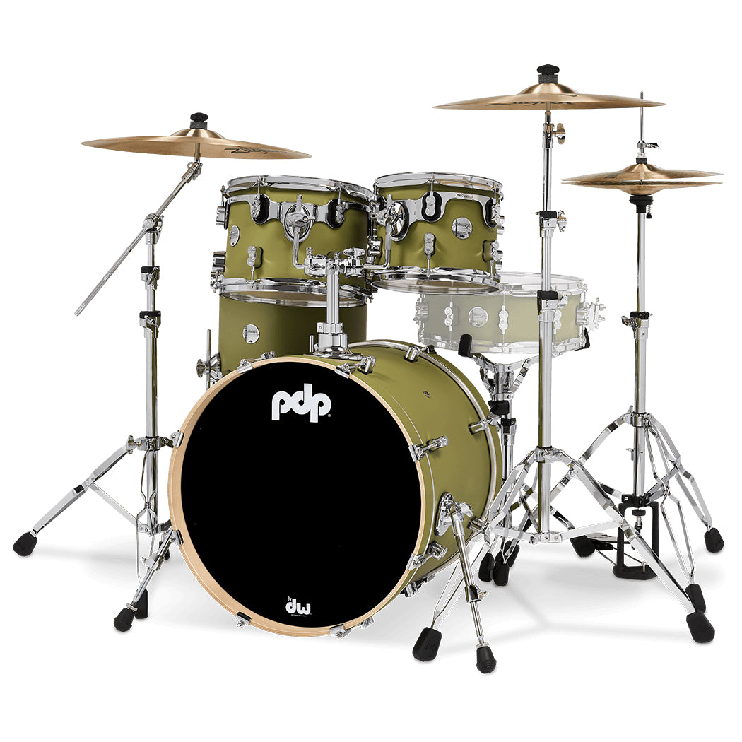 PDP Concept Maple Finish Ply CM Fusion Kit Shell Pack w/ Chrome Hardware (16x20 w/ BDM, 8x10, 9x12, 14x14FT) - Satin Olive