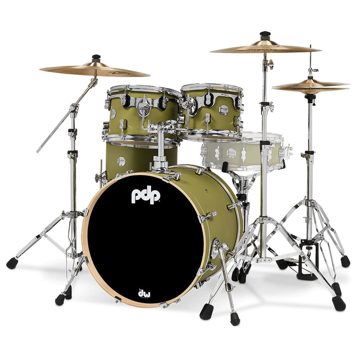 PDP Concept Maple Finish Ply CM Fusion Kit Shell Pack w/ Chrome Hardware (16x20 w/ BDM, 8x10, 9x12, 14x14FT) - Satin Olive