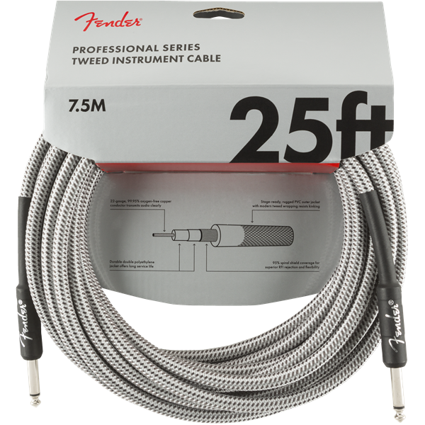 Fender Professional Series Instrument Cable, White Tweed - 25ft