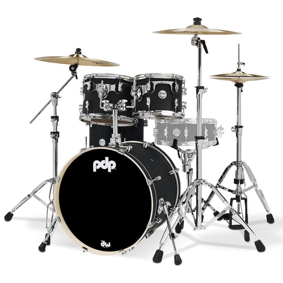 PDP Concept Maple Finish Ply CM Fusion Kit Shell Pack w/ Chrome Hardware (16x20 w/ BDM, 8x10, 9x12, 14x14FT) - Satin Black