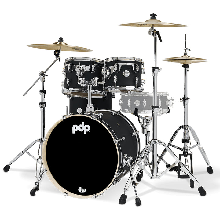 PDP Concept Maple Finish Ply CM Fusion Kit Shell Pack w/ Chrome Hardware (16x20 w/ BDM, 8x10, 9x12, 14x14FT) - Satin Black