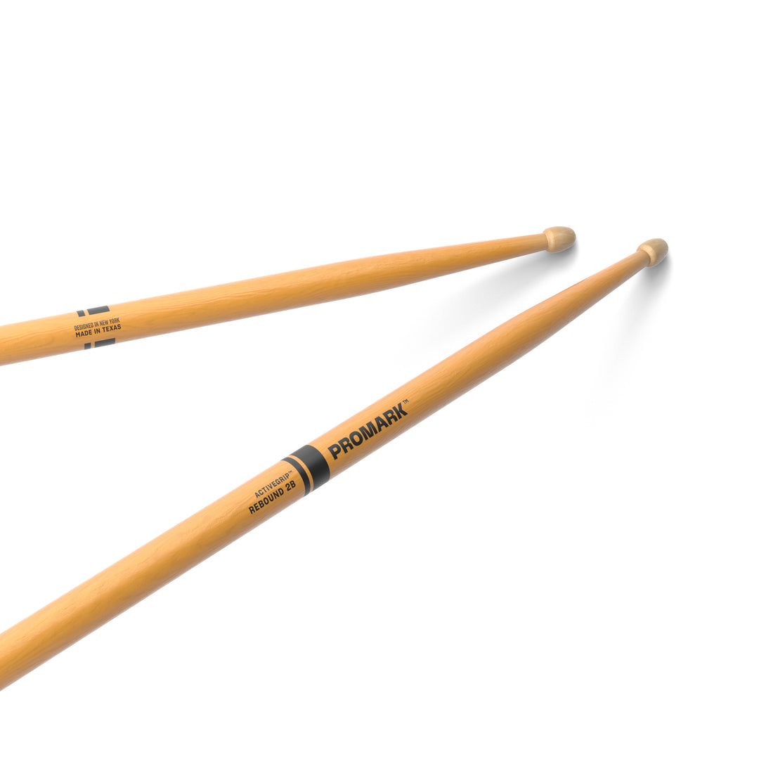 Promark R2BAGC-Promark Rebound 2B ActiveGrip Clear Hickory Drumstick, Acorn Wood Tip Drumsticks