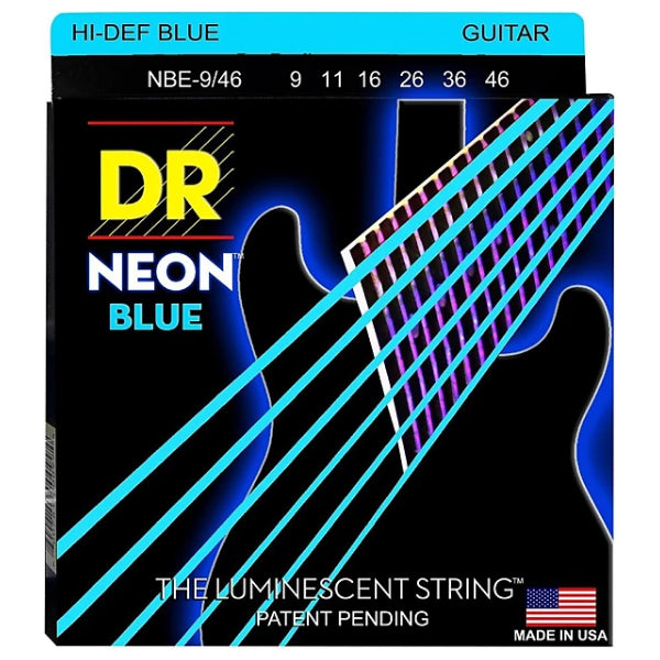 DR Strings NBE-9/46 (Light-Heavy) - Hi-Def NEON BLUE: Coated Electric: 9, 11, 16, 26, 36, 46