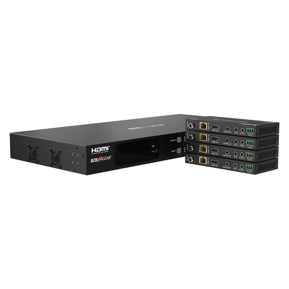 BZBGEAR - 4X4 4K UHD 18Gbps HDMI and HD Base T Matrix Switch with Bi-directional IR/Advance EDID and Downscaling