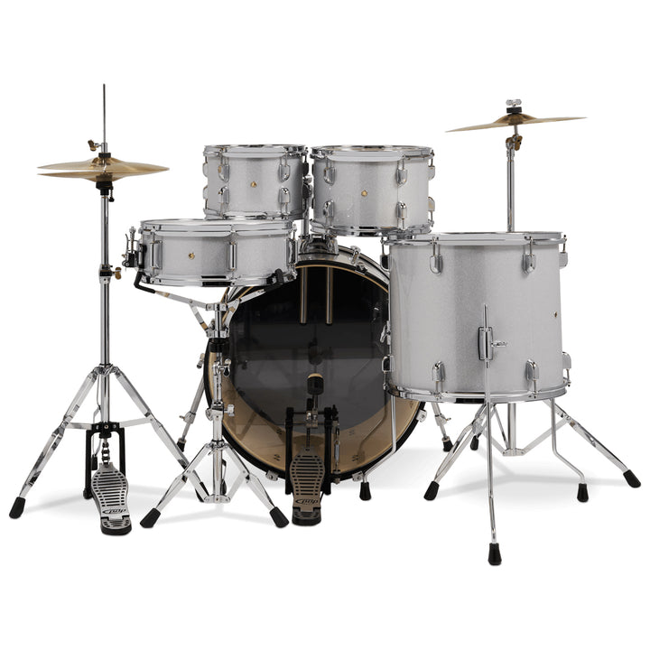 PDP Center Stage 5-Piece Complete Drum Kit w/ Hardware, Cymbals & Throne (7x10, 8x12, 14x16F, 16x22, 5x14 Snare) - Diamond White Sparkle