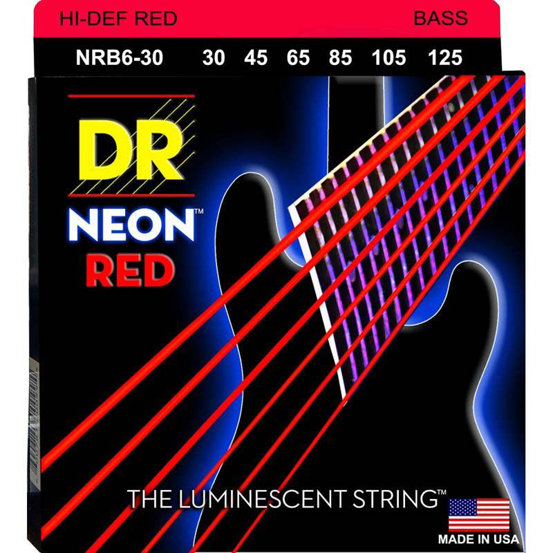 DR Strings NRB6-30 (Medium 6's) - Hi-Def NEON RED: Coated Bass Strings: 30, 45, 65, 85, 105, 125