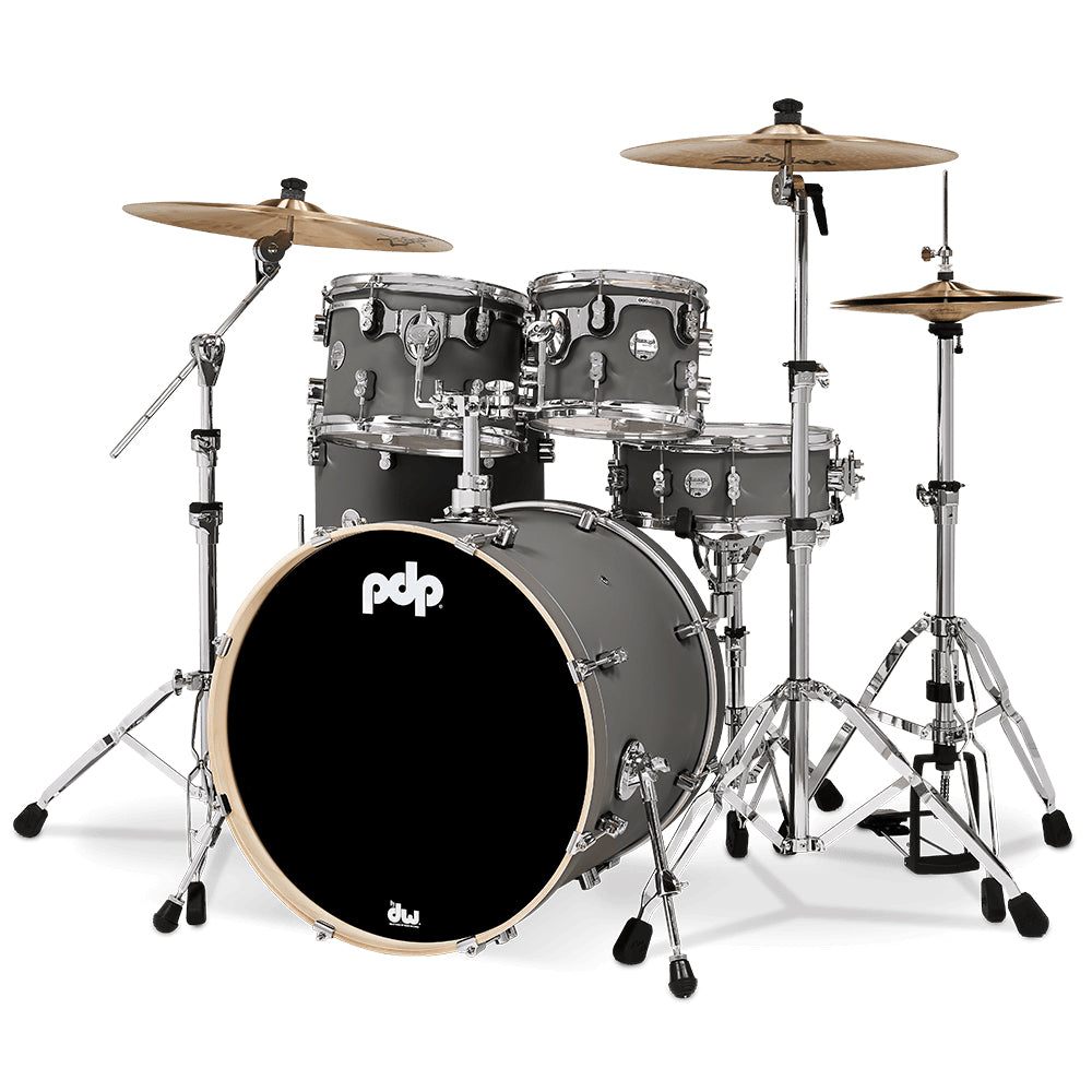 PDP Concept Maple Finish Ply CM5 5-Piece Kit Shell Pack w/ Chrome Hardware (18x22 w/ BDM, 8x10, 9x12, 14x16FT, 5.5x14 Snare) - Satin Pewter