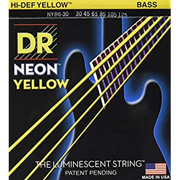 DR Strings NYB6-30 (Medium 6's) - Hi-Def NEON YELLOW: Coated Bass Strings: 30, 45, 65, 85, 105, 125