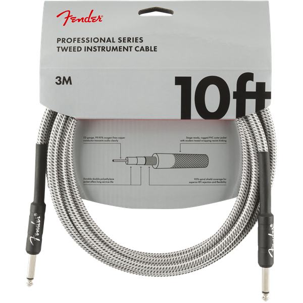 Fender Professional Series Instrument Cable, White Tweed - 10ft
