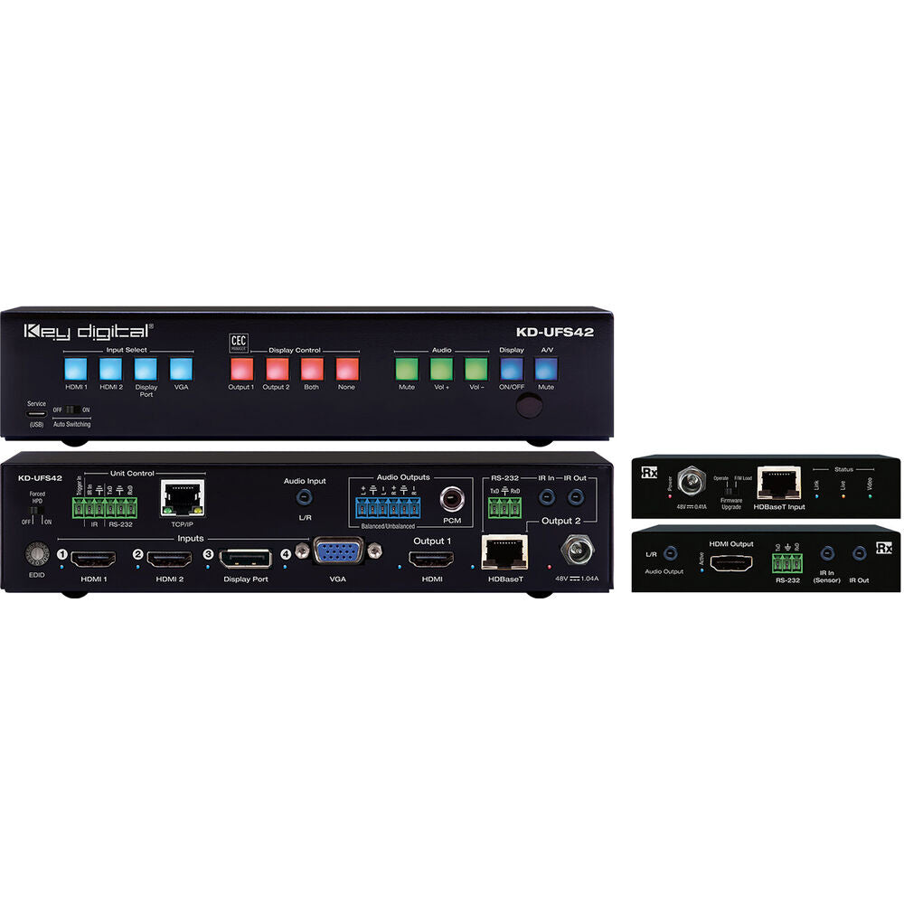 Key Digital KD-UFS42 4K/18G Universal Format Switcher and HDBaseT Receiver Kit