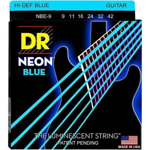 DR Strings NBE-9 (Light) - Hi-Def NEON BLUE: Coated Electric: 9, 11, 16, 24, 32, 42