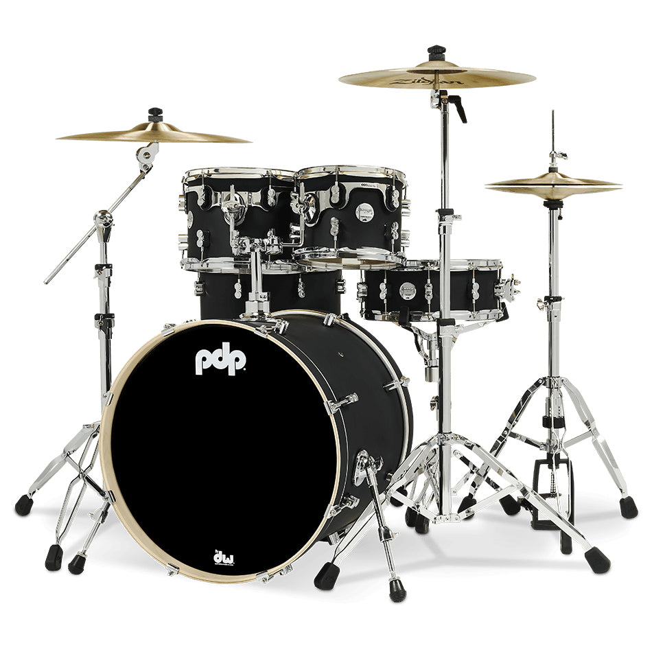 PDP Concept Maple Finish Ply CM5 5-Piece Kit Shell Pack w/ Chrome Hardware (18x22 w/ BDM, 8x10, 9x12, 14x16FT, 5.5x14 Snare) - Satin Black