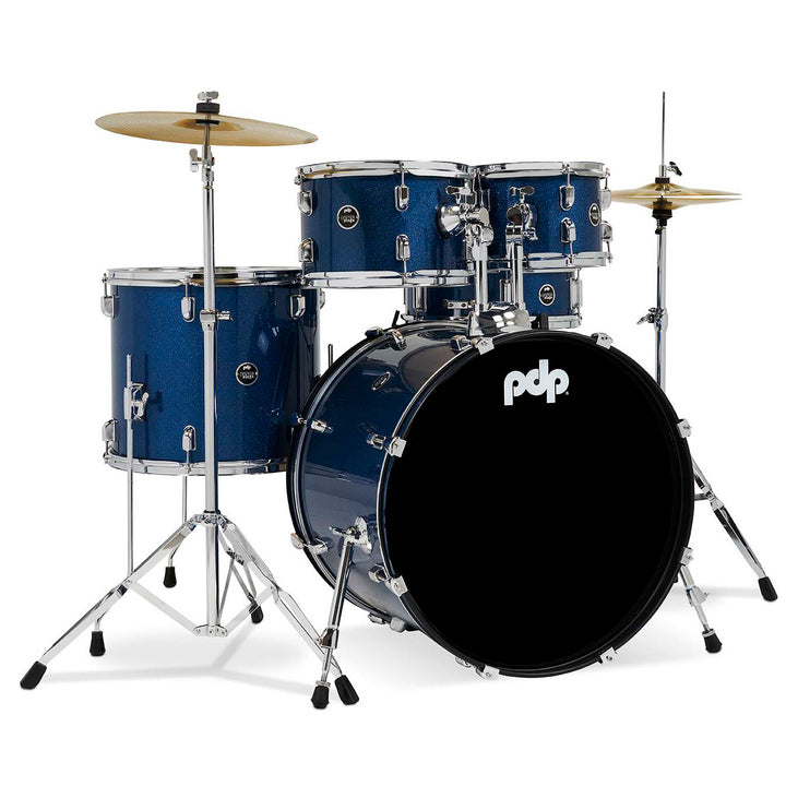 PDP Center Stage 5-Piece Complete Drum Kit w/ Hardware, Cymbals & Throne (7x10, 8x12, 14x16F, 16x22, 5x14 Snare) - Royal Blue Sparkle