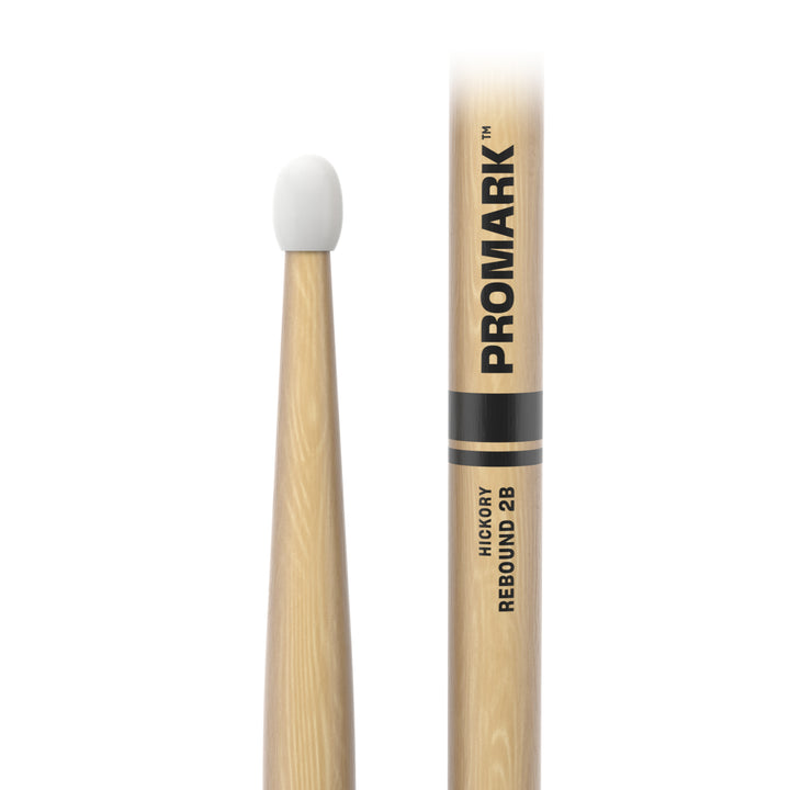 Promark RBH625N-Promark Rebound 2B Hickory Drumsticks, Oval Nylon Tip Drumsticks
