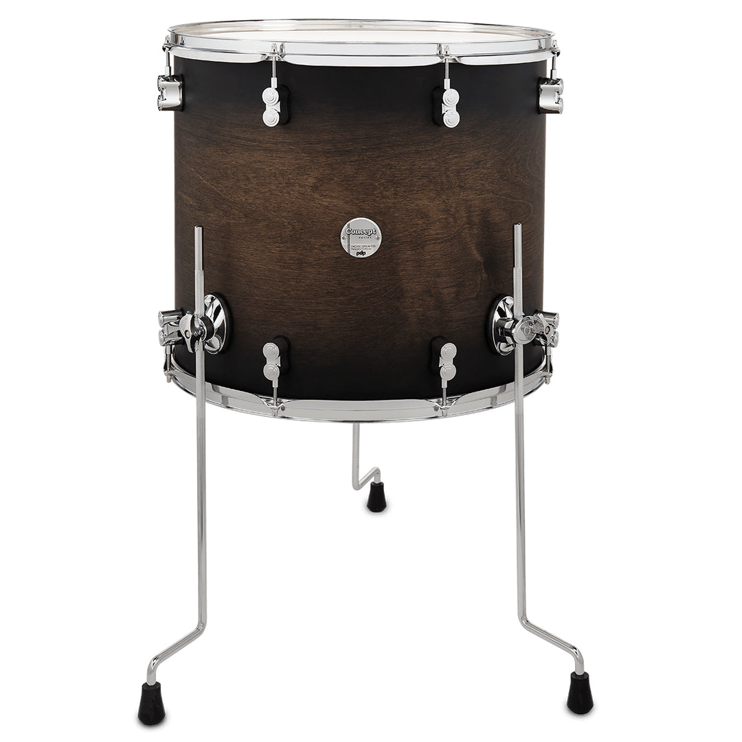 PDP Concept Maple Lacquer 16x18 Floor Tom w/ Chrome Hardware - Satin Charcoal Burst
