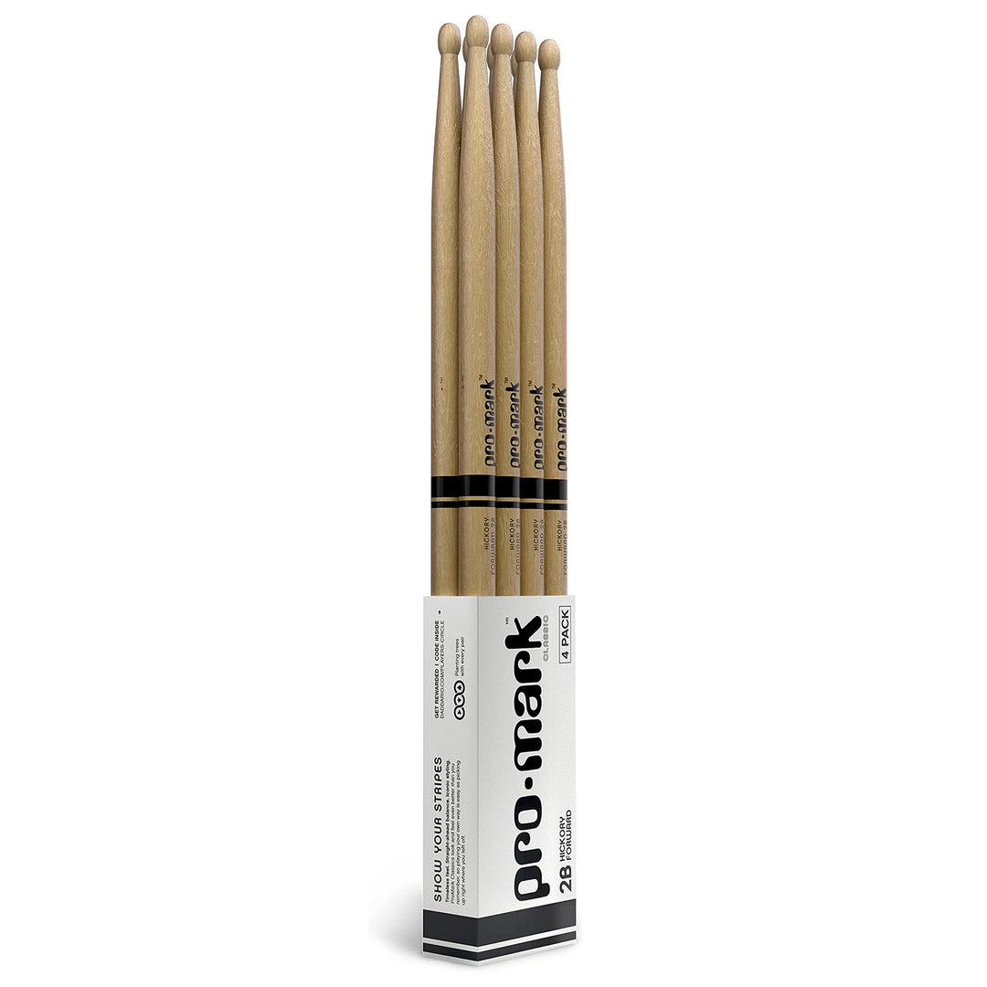 Promark TX2BW FORWARD 2B Lacquered Hickory Wood Tip Drumstick (4-Pairs)