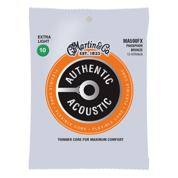 Martin MA500FX Authentic Acoustic Flexible Core 92/8 Ph. Bronze Guitar Strings - Extra Light 12-String