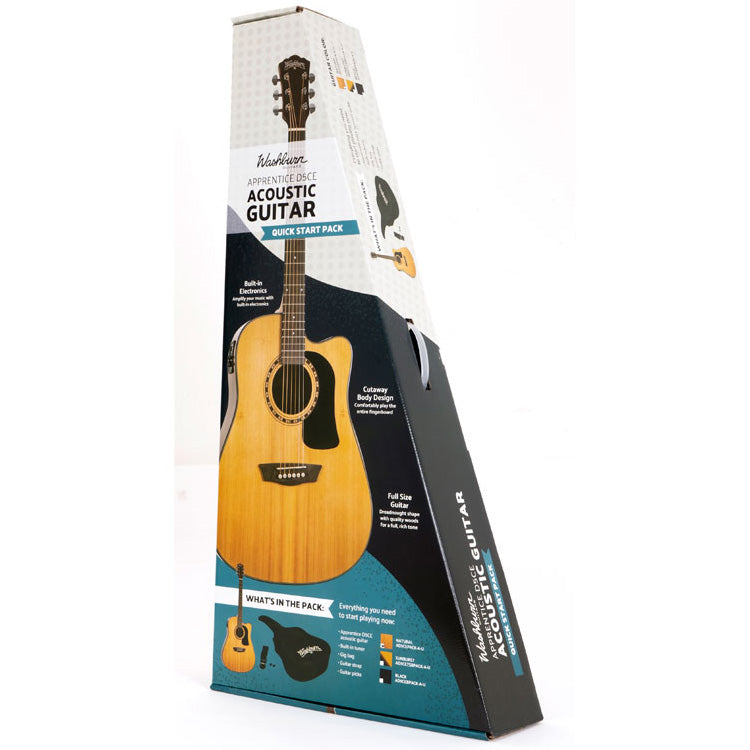 Washburn AD5CEPACK-A Apprentice Dreadnought Pack w/Cutaway/Bag/Strap/Picks,Natural Spruce Top, Mahogany Back & Sides