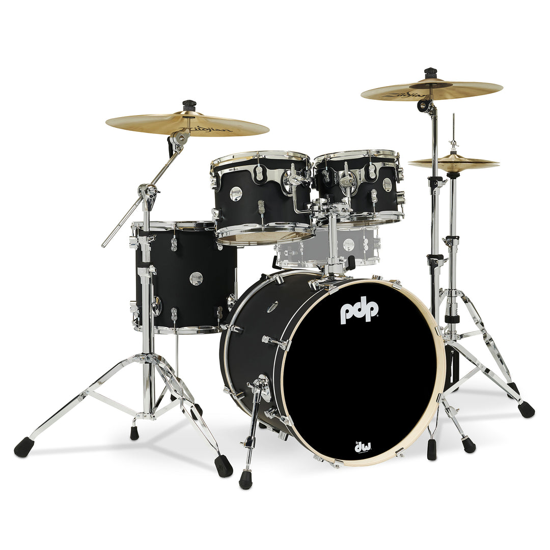 PDP Concept Maple Finish Ply CM Fusion Kit Shell Pack w/ Chrome Hardware (16x20 w/ BDM, 8x10, 9x12, 14x14FT) - Satin Black
