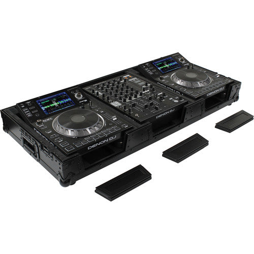 Odyssey DJ Black Label Coffin for Two Large Format Tabletop CD/Media Players & Mixer with Wheels & Extra Deep Rear Cable Space