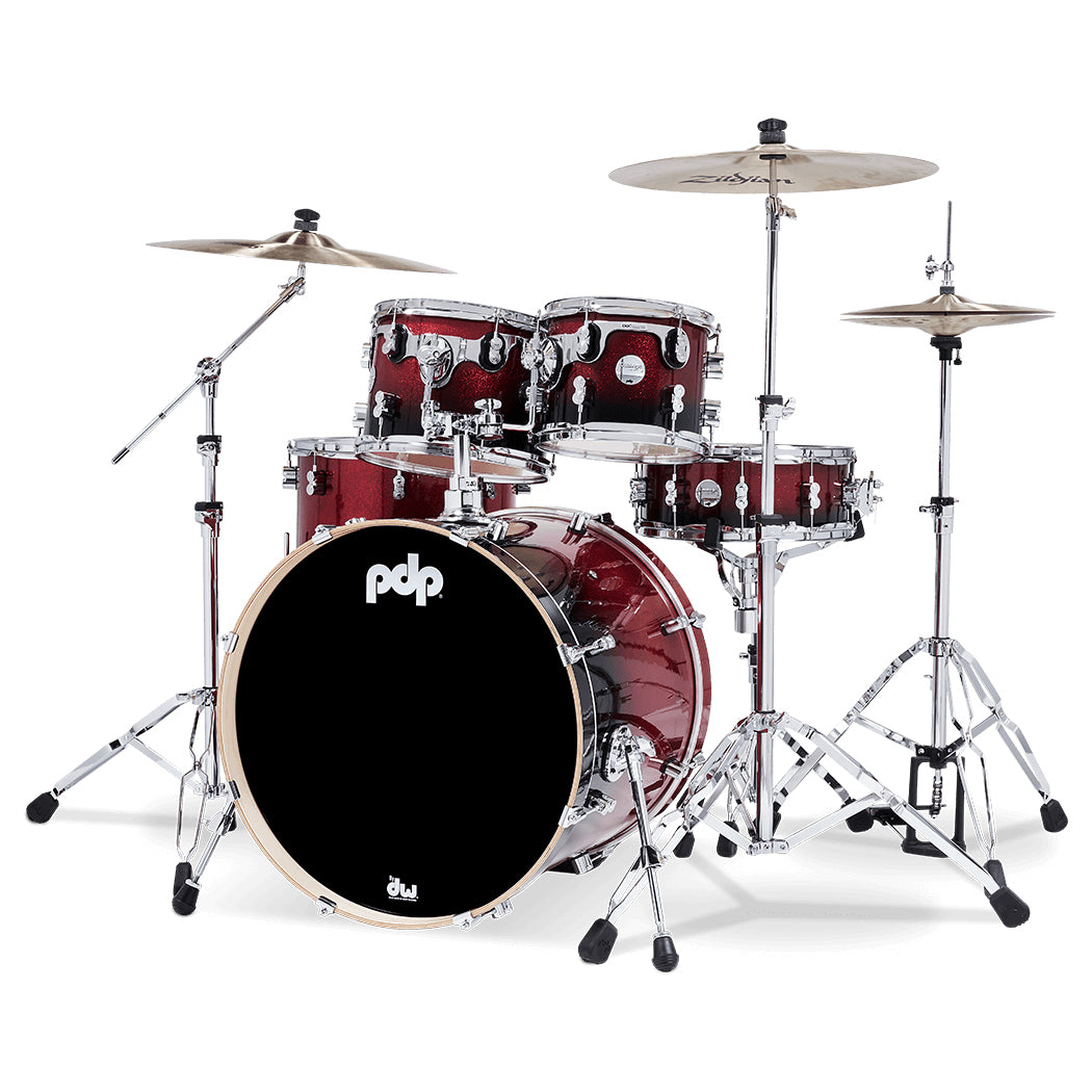 PDP Concept Maple Lacquer CM5 5-Piece Kit Shell Pack w/ Chrome Hardware (18x22 w/ BDM, 8x10, 9x12, 14x16FT, 5.5x14 Snare) - Red to Black Fade