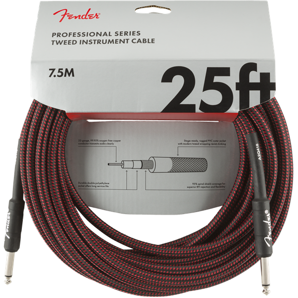 Fender Professional Series Instrument Cable, Red Tweed - 25ft