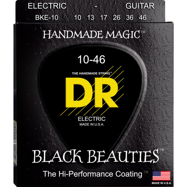 DR Strings BKE-10 (Medium) - BLACK BEAUTIES - BLACK Coated Electric: 10, 13, 17, 26, 36, 46