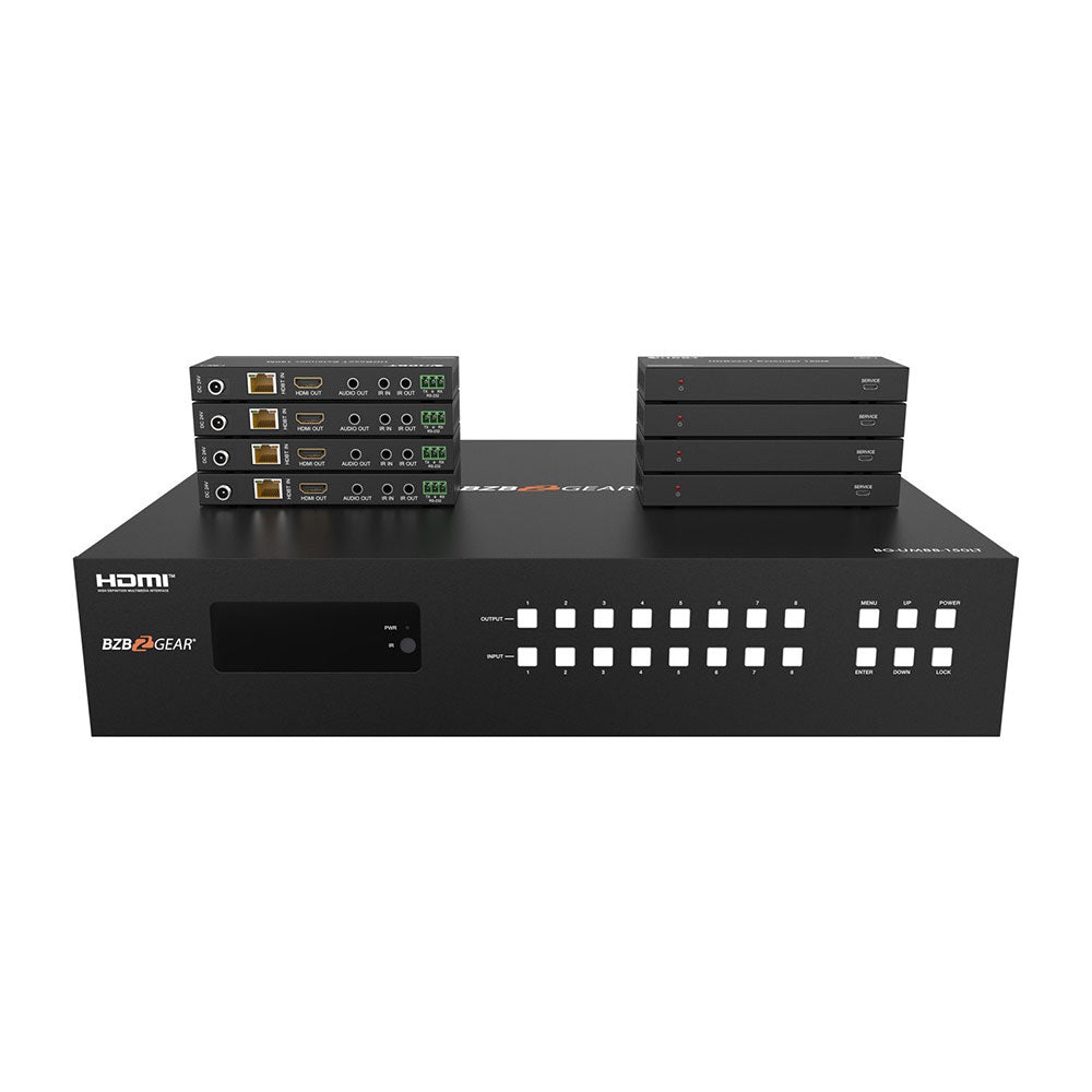 BZBGEAR - 8X8 4K UHD 18Gpbs HDMI and HDBaseT Matrix Switch with Bi-directional IR/Advance EDID and Downscaling