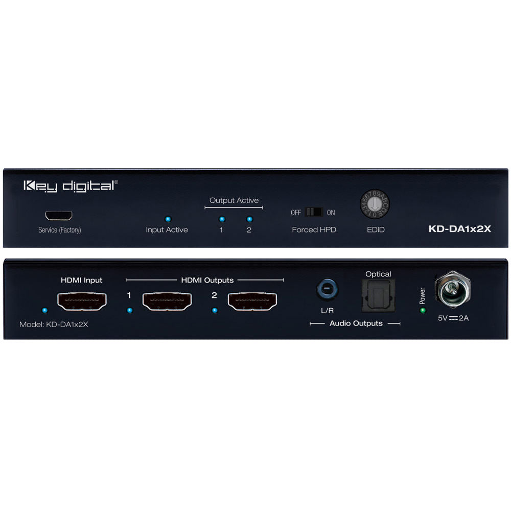Key Digital KD-DA1X2X 1x2 4K HDMI Distribution Amplifier with De-Embedded Audio Output