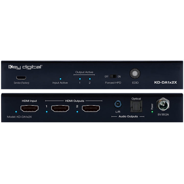 Key Digital KD-DA1X2X 1x2 4K HDMI Distribution Amplifier with De-Embedded Audio Output