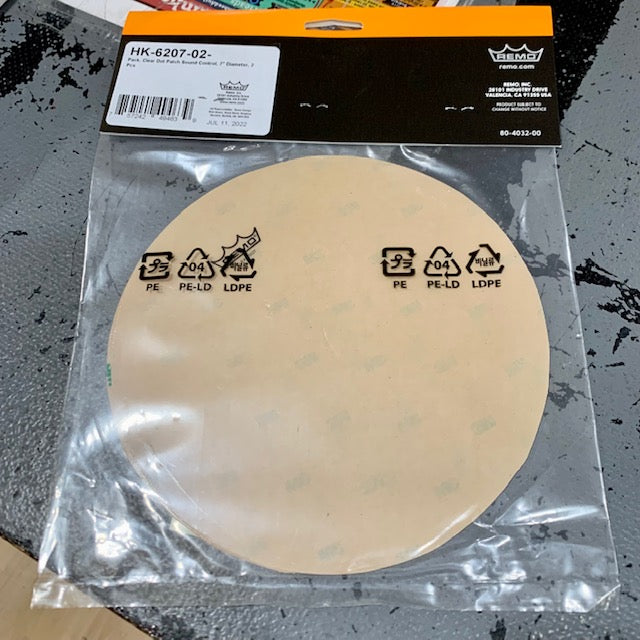 Remo HK-6207-02 Pack, Clear Dot Patch Sound Control, 7" Diameter, 2 Pcs