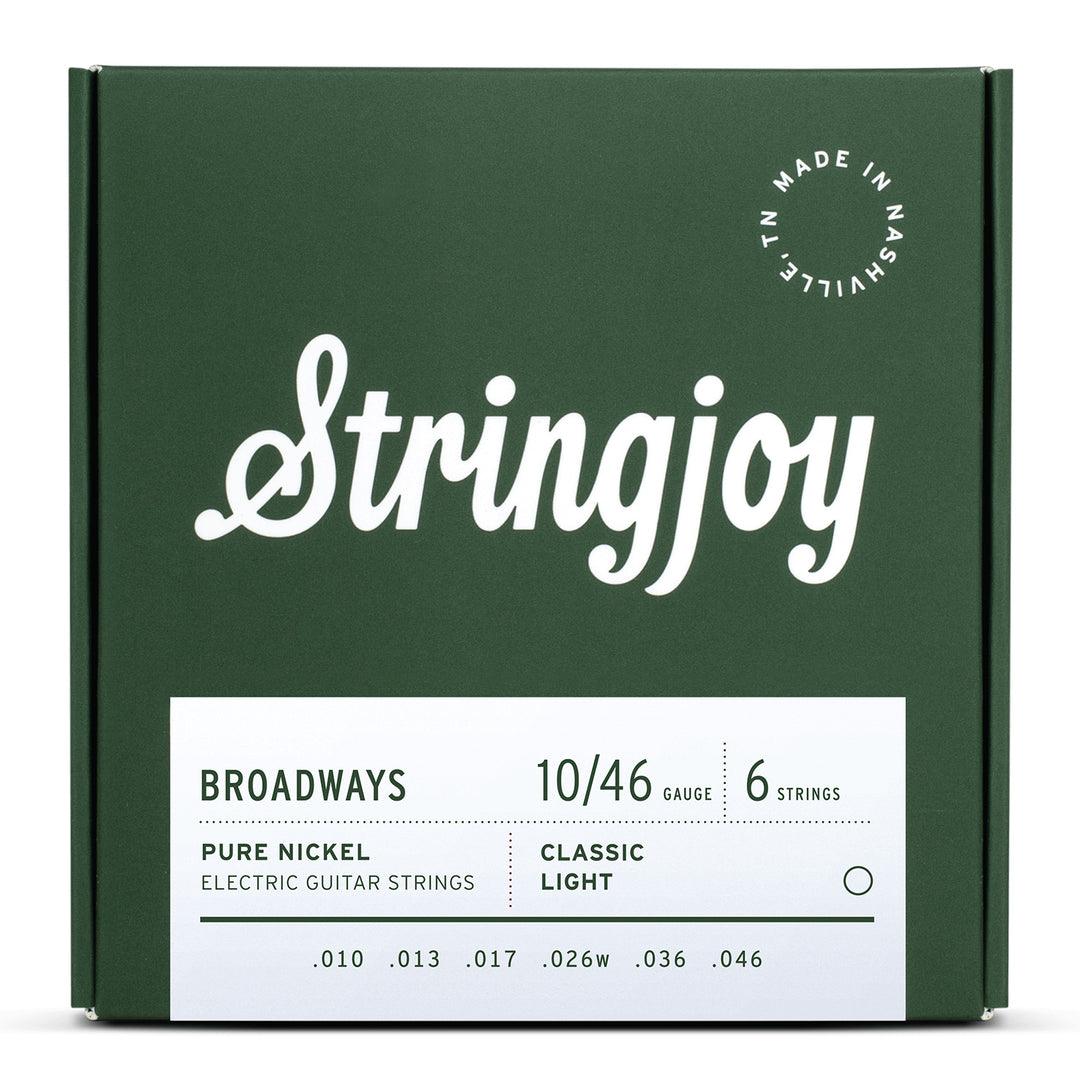 Stringjoy Broadways | Classic Light Gauge (10-46) Pure Nickel Electric Guitar Strings