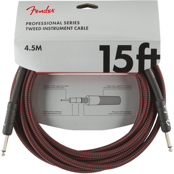 Fender Professional Series Instrument Cable, Red Tweed - 15ft