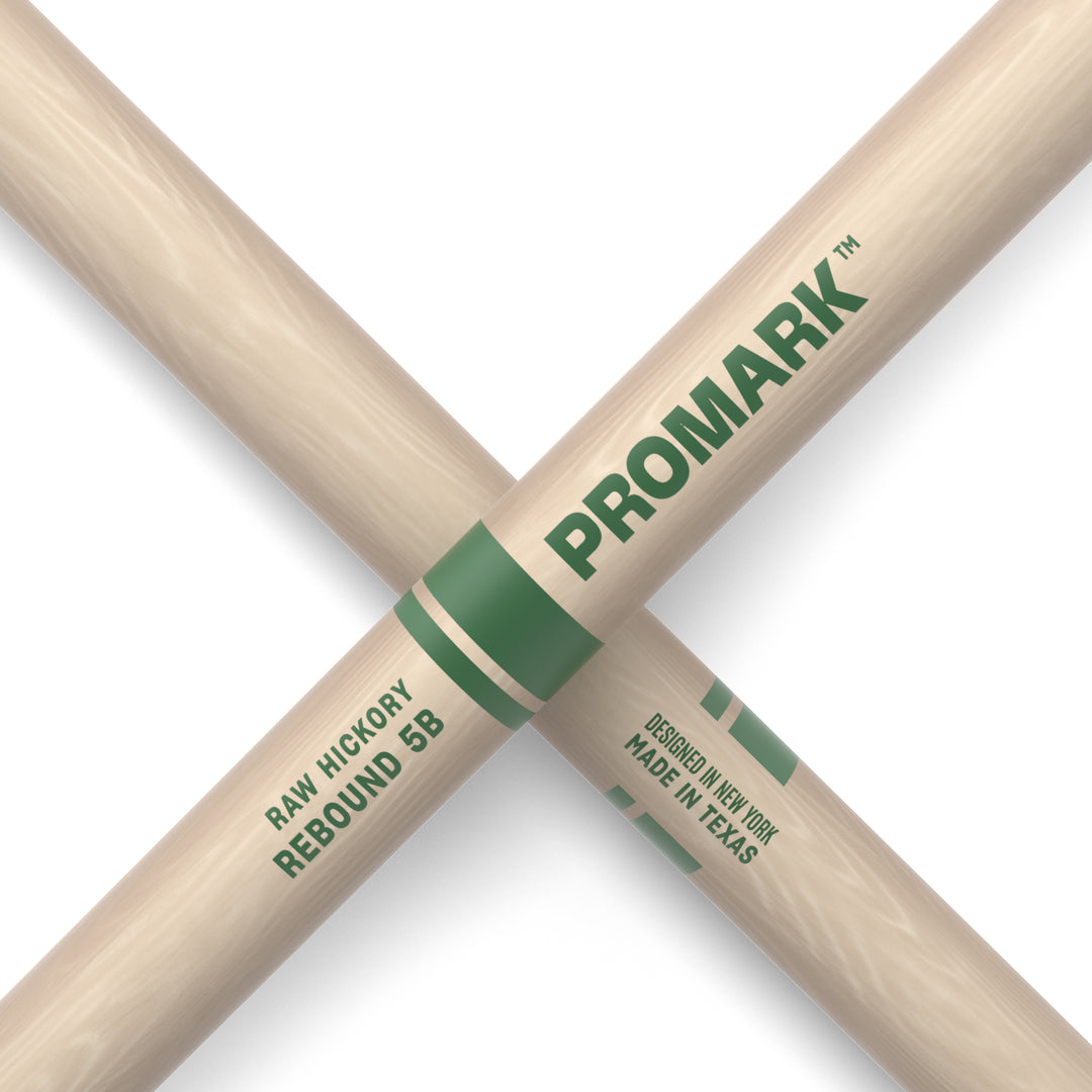 Promark RBHR595AW-Promark Rebound 5B Raw Hickory Drumsticks, Acorn Wood Tip