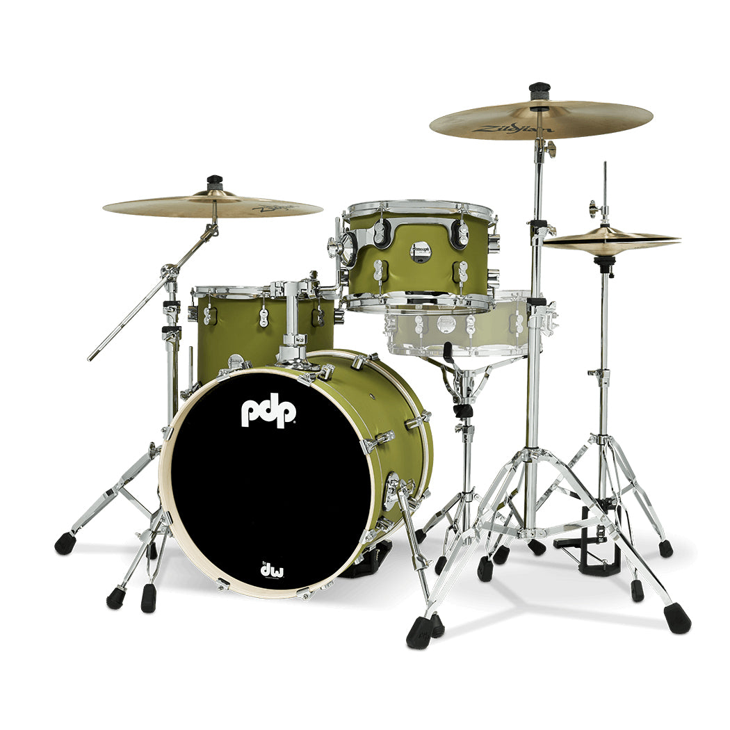PDP Concept Maple Finish Ply CM Bop Kit Shell Pack w/ Chrome Hardware (14x18 w/ BDM, 8x12, 14x14FT) - Satin Olive