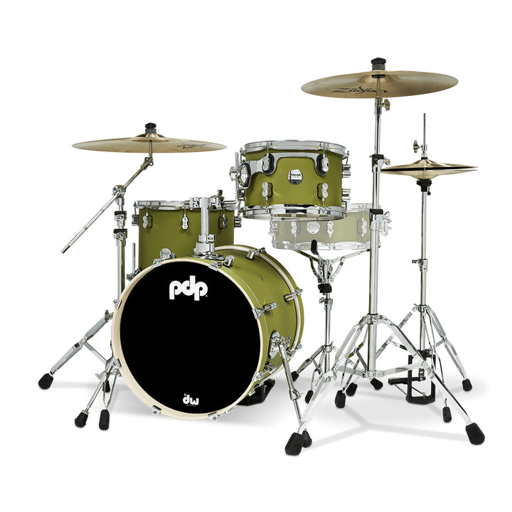 PDP Concept Maple Finish Ply CM Bop Kit Shell Pack w/ Chrome Hardware (14x18 w/ BDM, 8x12, 14x14FT) - Satin Olive