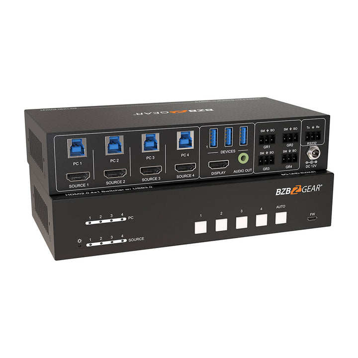 BZBGEAR - 4-Port Conference Room HDMI USB3.0 4K HDR 60Hz KVM Presentation Switcher
