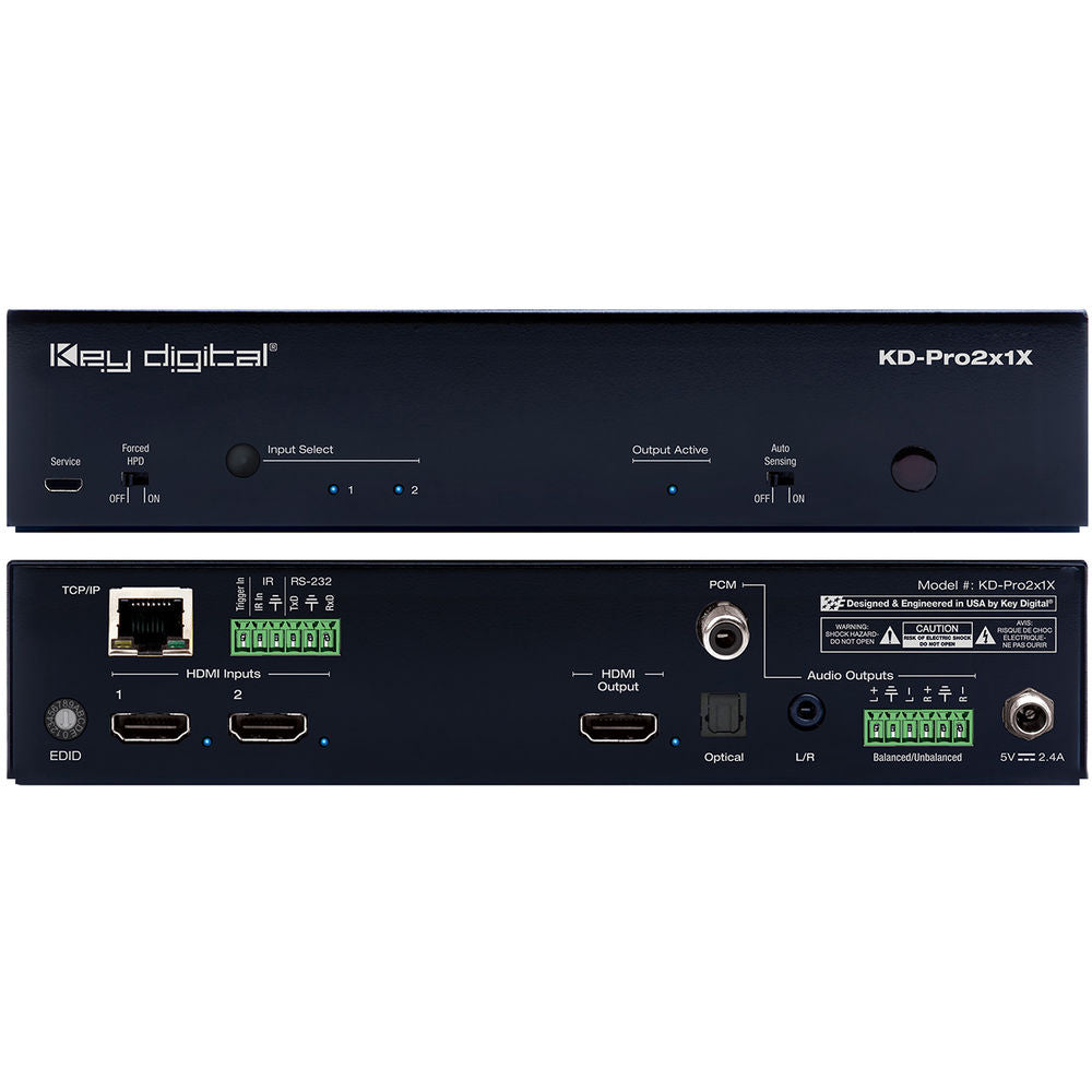 Key Digital KD-Pro2x1X 2x1 4K/18G HDMI Switcher with De-Embedded Audio Output and IP Control