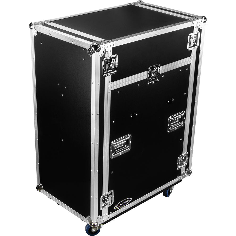 Odyssey FZ1416WDLX-II Deluxe Pro Combo Rack w/ Two Side Tables & Casters - 14U Over 16U