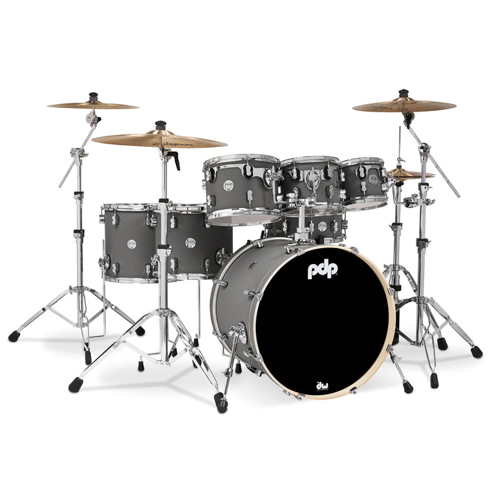 PDP Concept Maple Finish Ply CM7 7-Piece Kit Shell Pack  (18x22 w/ BDM, 7x8, 8x10, 9x12, 12x14FT, 14x16FT, 5.5x14 Snare) - Satin Pewter
