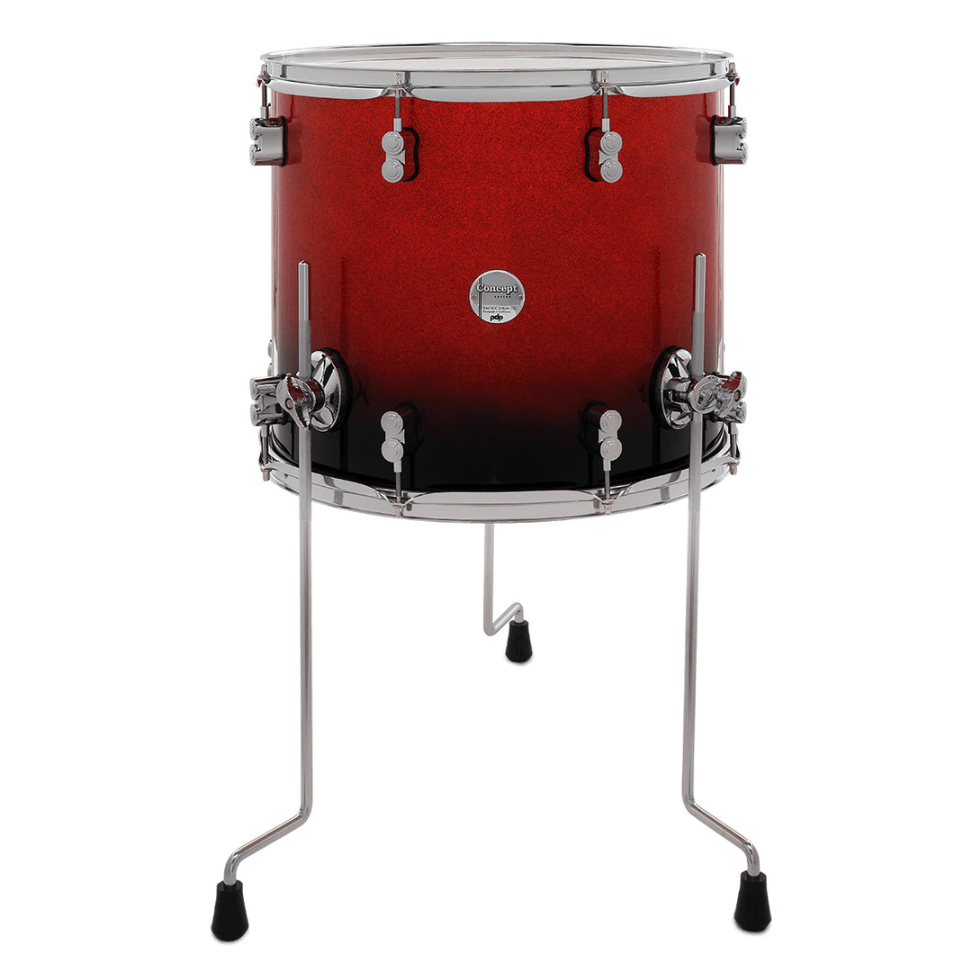 PDP Concept Maple Lacquer 14x16 Floor Tom w/ Chrome Hardware - Red to Black Fade