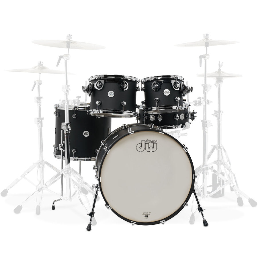 DW Design Series 5-Piece Shell Pack Matte Lacquer Drum Set (18x22, 8x10, 9x12, 14x16, 5.5x14) - Black Satin